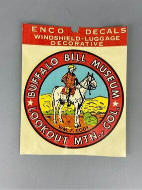 Buffalo Bill Museum Vintage Decal Luggage Label Travel Souvenir Enco